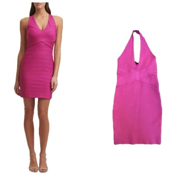 GUESS pink bandage bodycon halter top mini dress M sexy clubwear cocktail party - Picture 2 of 16